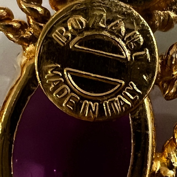 Vintage Bozart Earrings MCM Emerald Green Purple Cabochons GP Oversized Italy - Picture 3 of 7